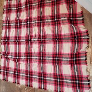 Express oversized blanket scarf shawl plaid jewel tone pink red off white